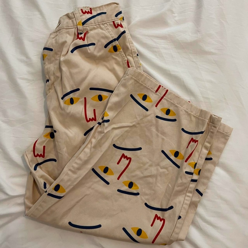 Lazy Oaf Beige Pants with Abstract Face Print
